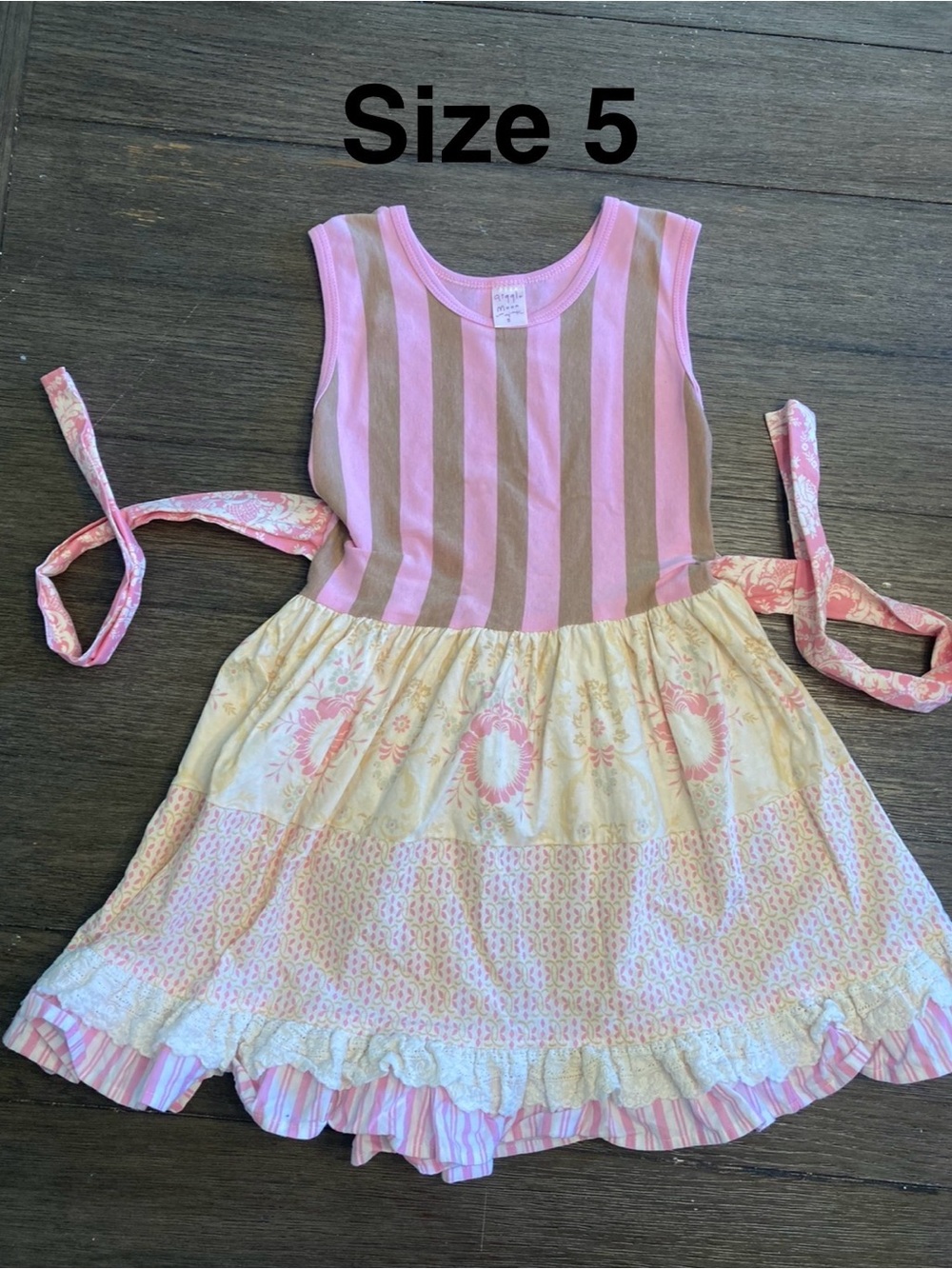 Giggle Moon Pink and Cream Striped Floral Party Dress